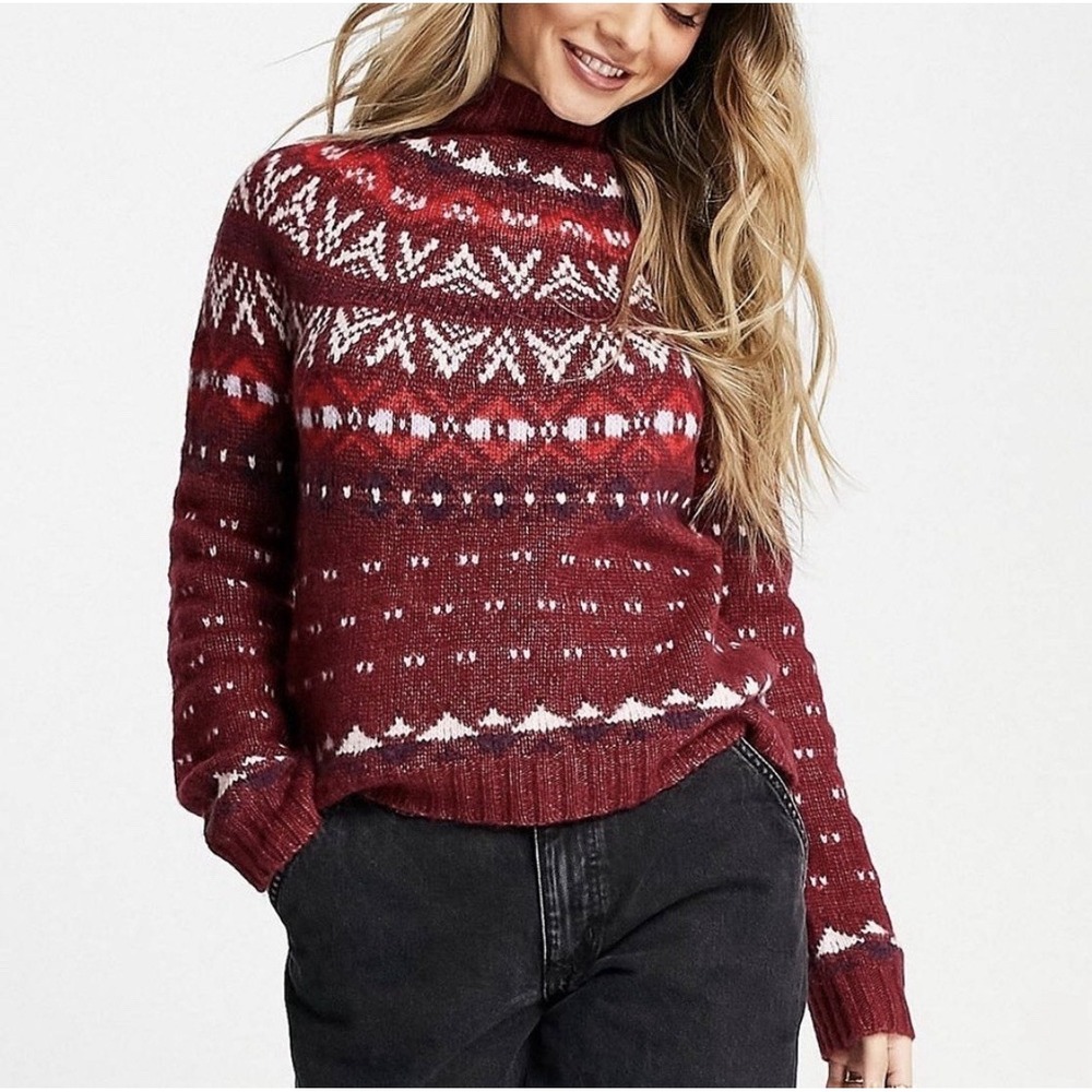American Eagle Fair Isle Sweater Womens Large Wool Blend Nordic Outdoor Ski EUC